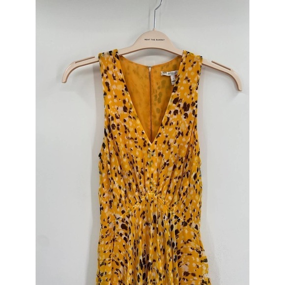 Derek Lam 10 Crosby Yellow Pleated Animal Print Sleeveless V-Neck Maxi Dress 4 - Picture 4 of 8